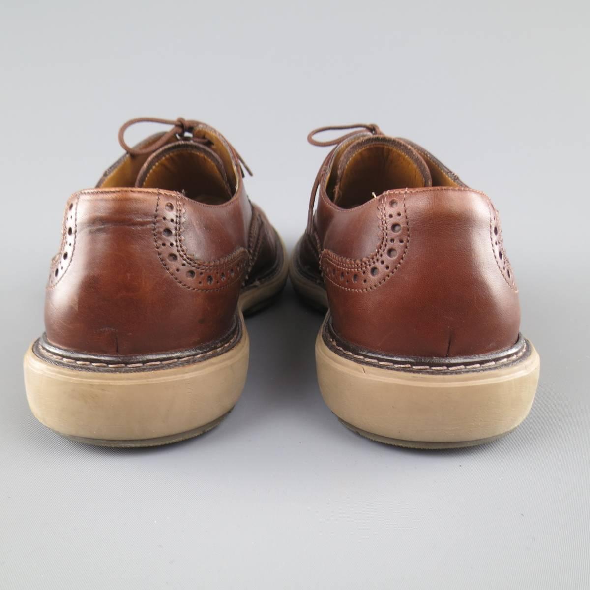 Men's SALVATORE FERRAGAMO Shoes - Brogues Size 11 Brown Leather Rubber Sole Lace Up