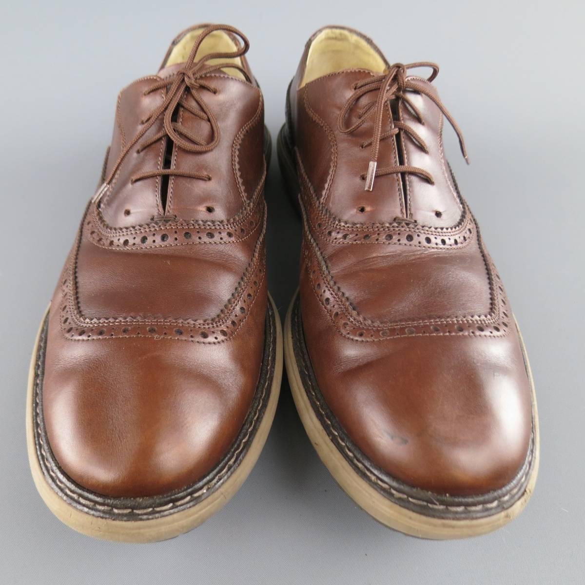 SALVATORE FERRAGAMO Shoes - Brogues Size 11 Brown Leather Rubber Sole Lace Up In Good Condition In San Francisco, CA