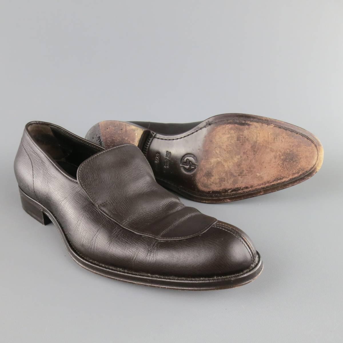 Herren GIORGIO ARMANI Schuhe - Größe 9,5 Braune Loafers aus Leder mit geteilter Schürze im Zustand „Gut“ in San Francisco, CA