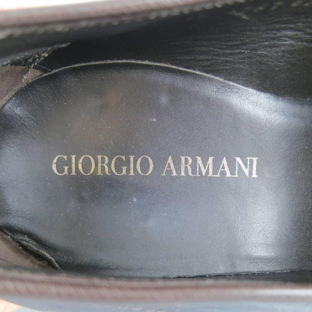 Herren GIORGIO ARMANI Schuhe - Größe 9,5 Braune Loafers aus Leder mit geteilter Schürze 3