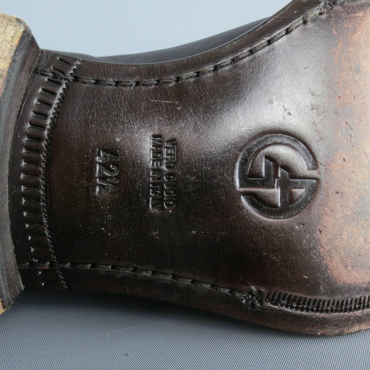Black Men's GIORGIO ARMANI Shoes - Size 9.5 Brown Leather Split Apron Toe Loafers
