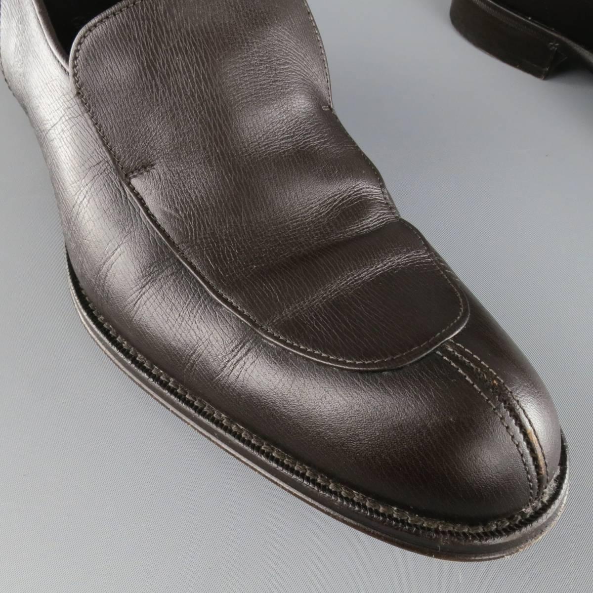 Herren GIORGIO ARMANI Schuhe - Größe 9,5 Braune Loafers aus Leder mit geteilter Schürze (Schwarz)
