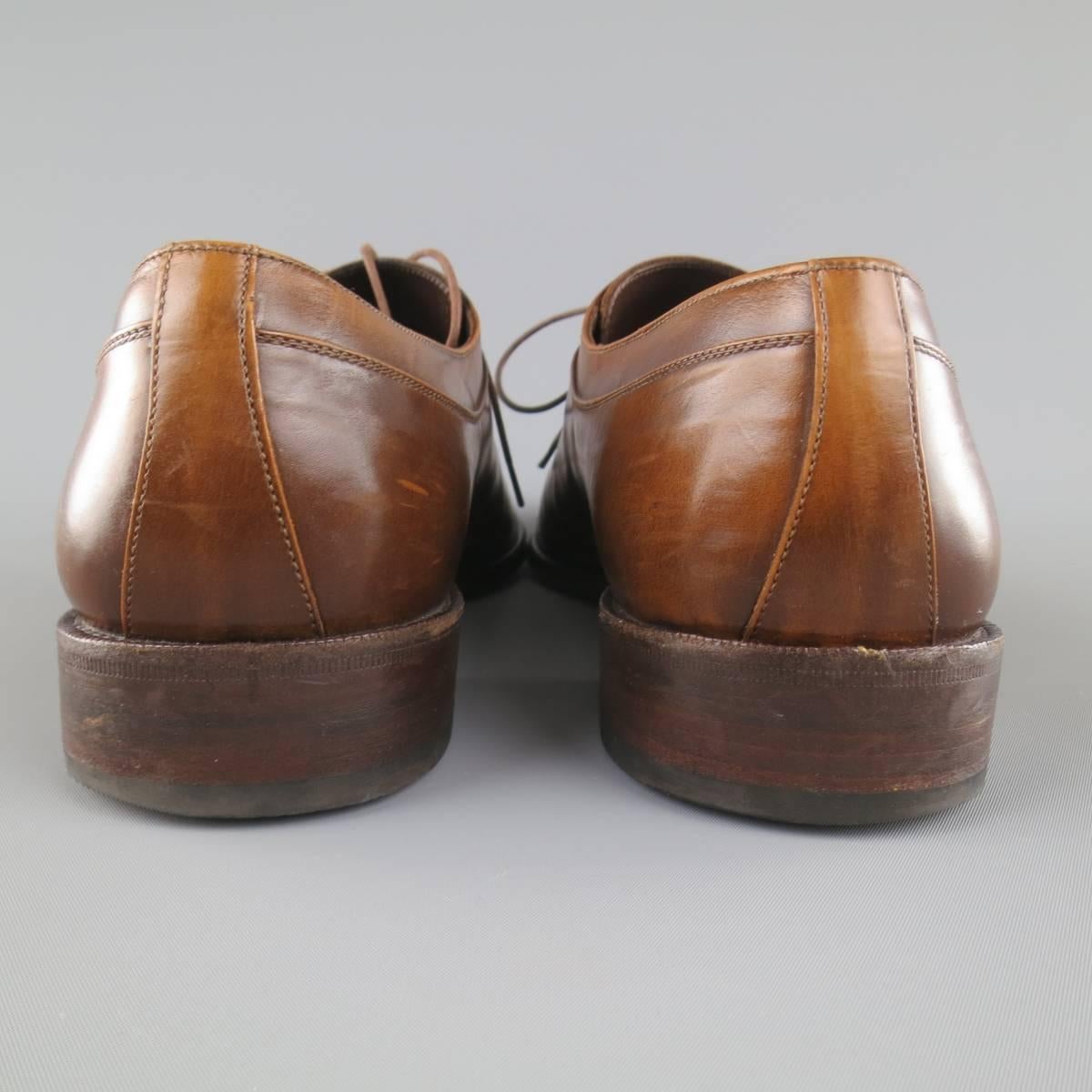 Men's SALVATORE FERRAGAMO Size 11 Light Brown Leather Split Toe Lace Up In Fair Condition In San Francisco, CA