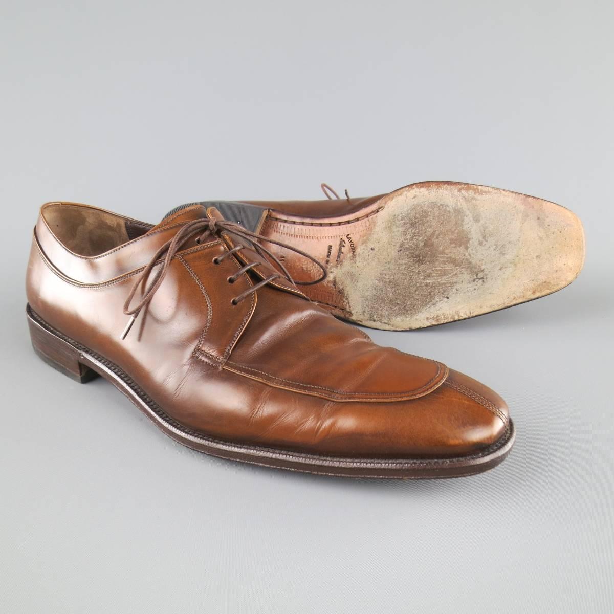 Men's SALVATORE FERRAGAMO Size 11 Light Brown Leather Split Toe Lace Up 2