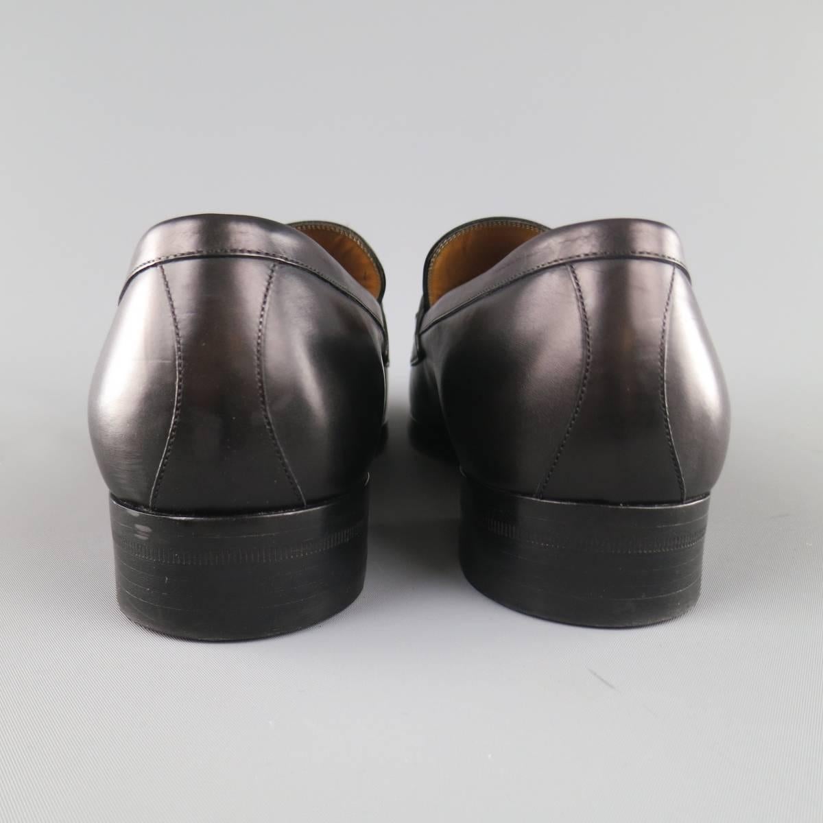 Men's GUCCI Size 11 Black Leather Silver Horsebit Loafers In Good Condition In San Francisco, CA