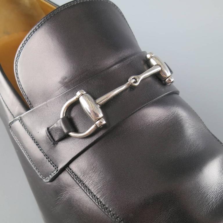 Black Leather Silver Horsebit Loafers 