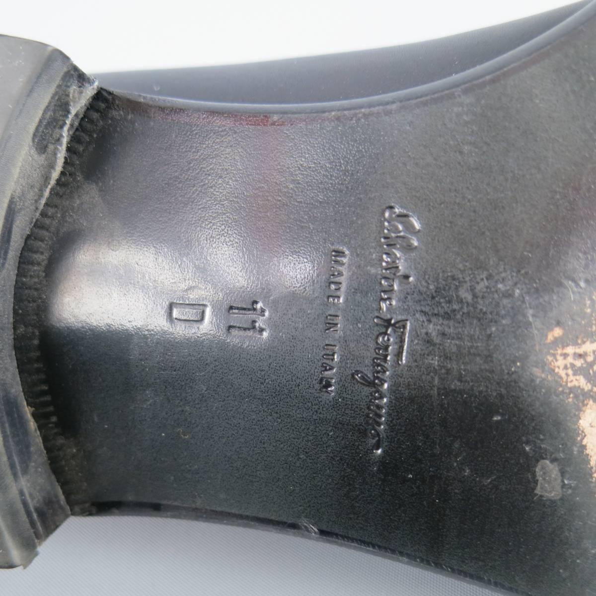 Men's SALVATORE FERRAGAMO Size 11 Black Leather Double Gancini Horsebit Loafers 2
