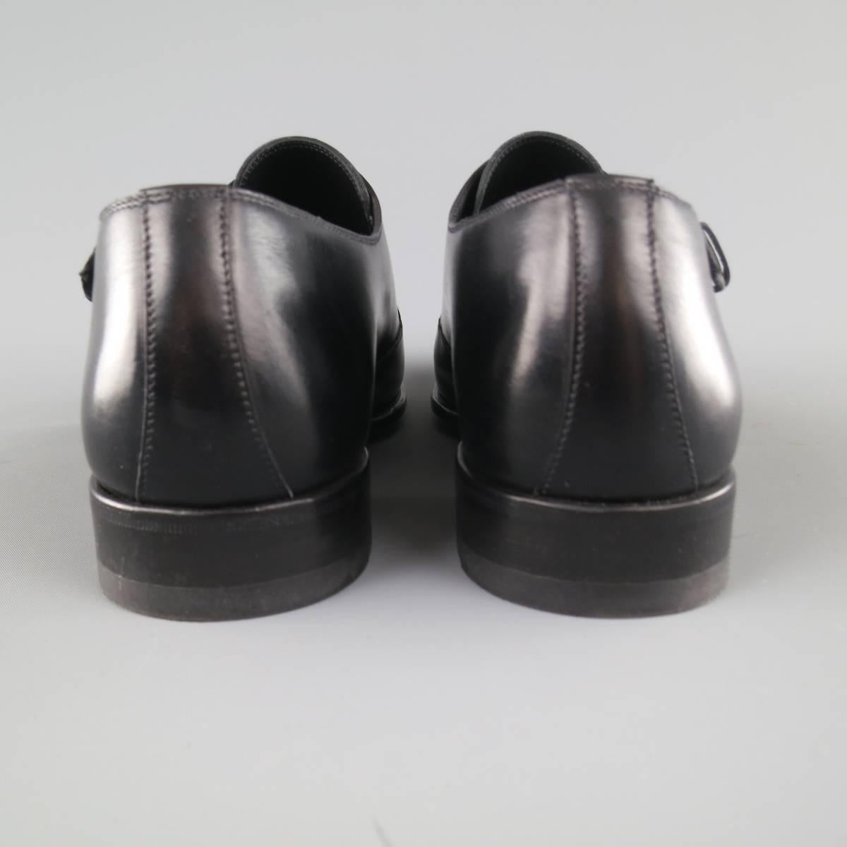 Men's TOM FORD Size 11 Black Perforated Toe Leather Monk Strap Loafers 4