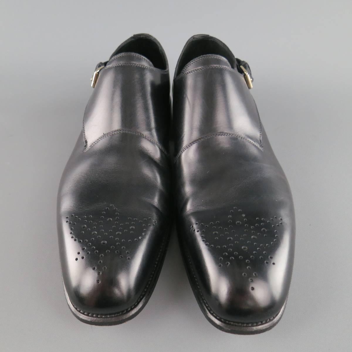Men's TOM FORD Size 11 Black Perforated Toe Leather Monk Strap Loafers In Excellent Condition In San Francisco, CA