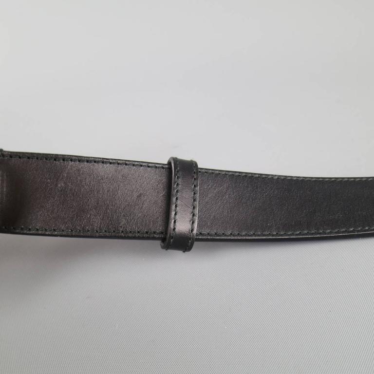 GUCCI Size 36 Black Leather Mini Silver Double G Buckle Belt at 1stdibs