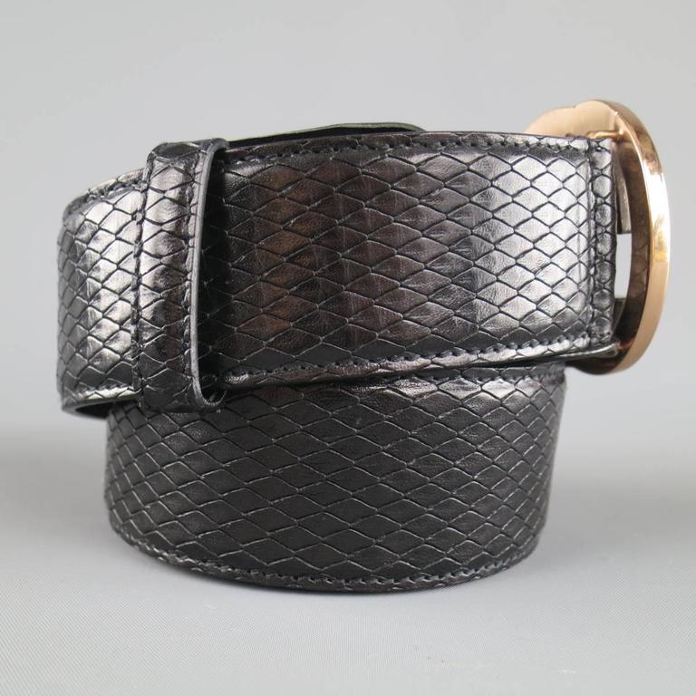 GUCCI Size 36 Black Snake Leather Gold Double G Buckle Belt at 1stdibs