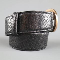 GUCCI Size 36 Black Snake Leather Gold Double G Buckle Belt