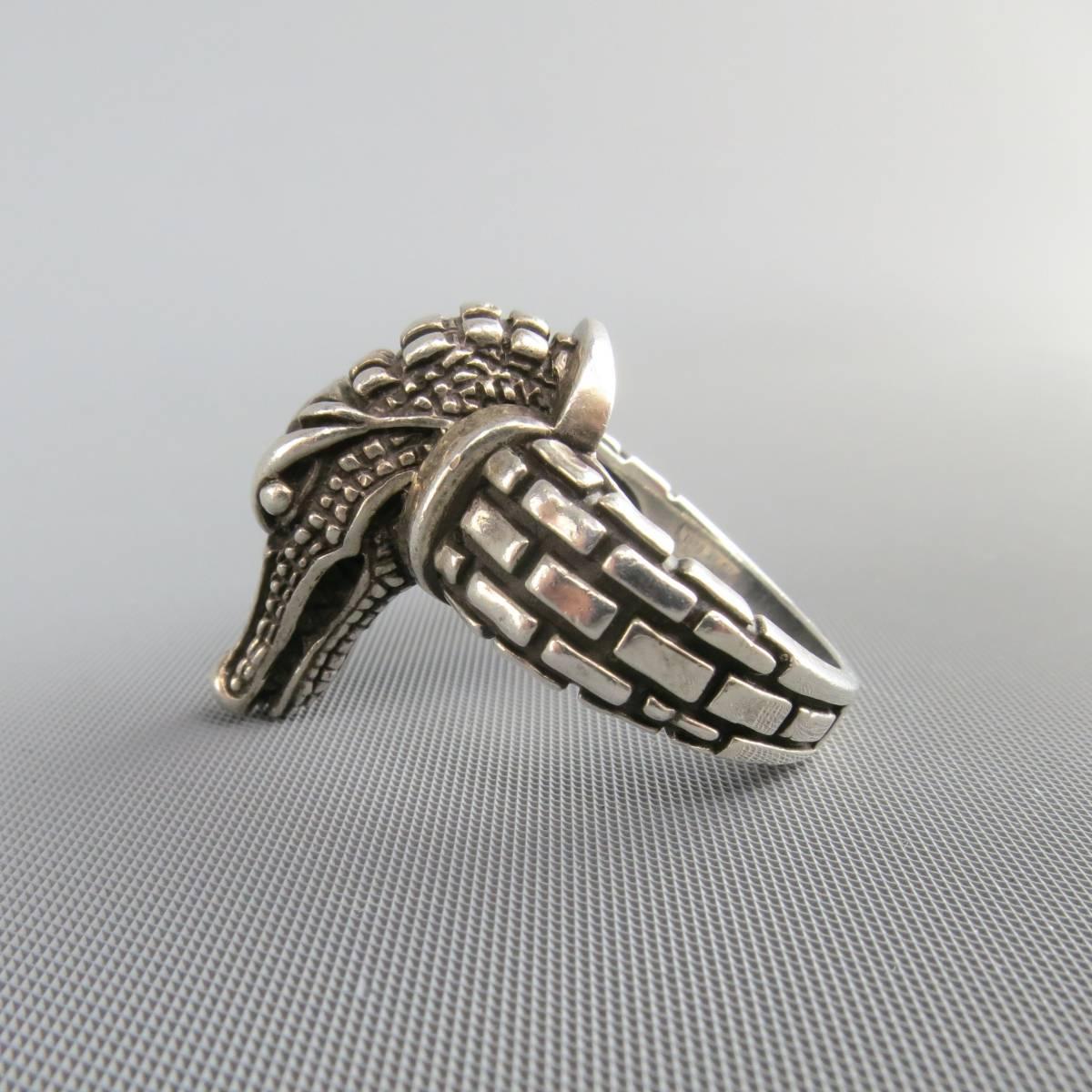 Vintage KIESELSTEIN-CORD Size 9 Sterling Silver Alligator Head Ring 1998 In Excellent Condition In San Francisco, CA