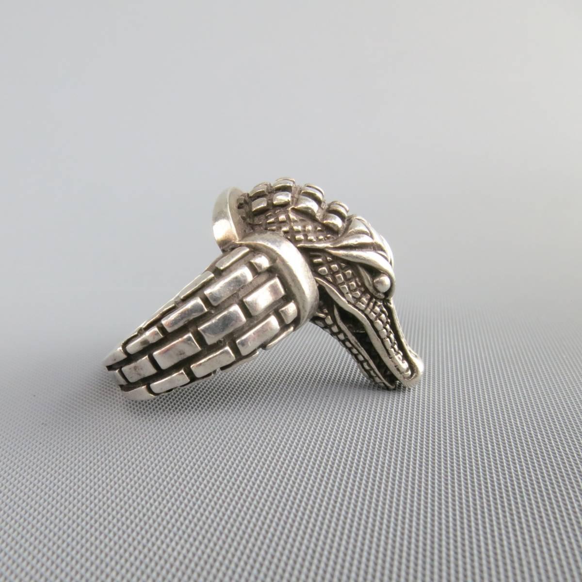 Women's or Men's Vintage KIESELSTEIN-CORD Size 9 Sterling Silver Alligator Head Ring 1998