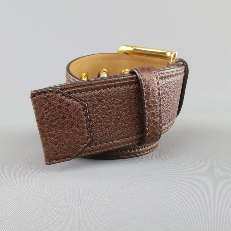 PRADA Brown 32 Leather Gold Buckle Grommet Belt at 1stDibs