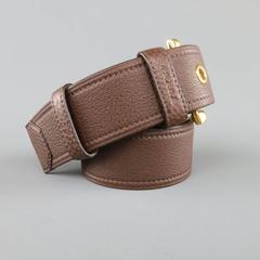 PRADA Brown 32 Leather Gold Buckle Grommet Belt