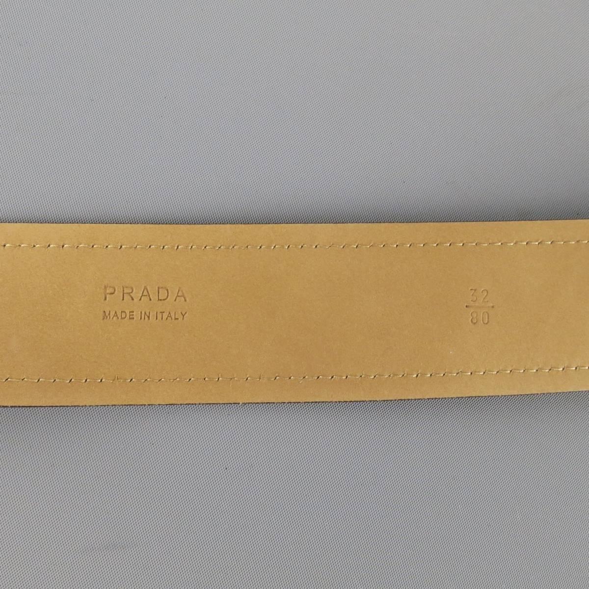 Men's PRADA Brown 32 Leather Gold Buckle Grommet Belt