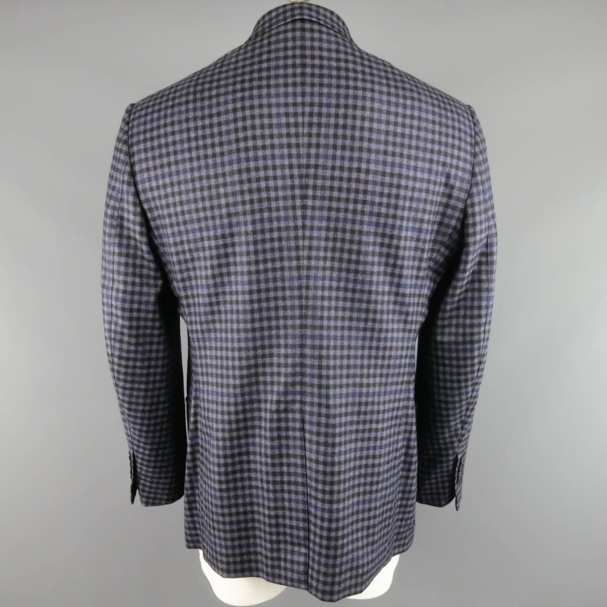 Gray TOM FORD Sport Coat 48R Purple Check Plaid Wool Jacket / Blazer