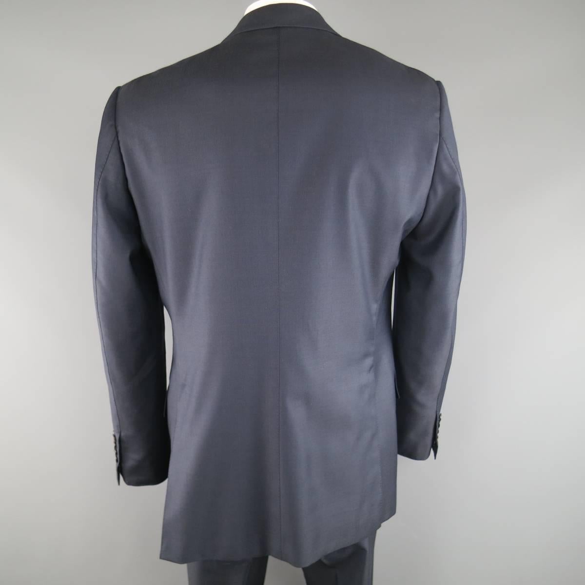 Black Men's TOM FORD 44 Long Navy Solid Wool Peak Lapel 2 Button 38 34 Suit