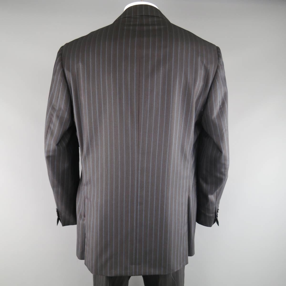 Gray Men's ISAIA 48 Long Charcoal & Blue Pinstripe Wool / Silk 38 34 Suit