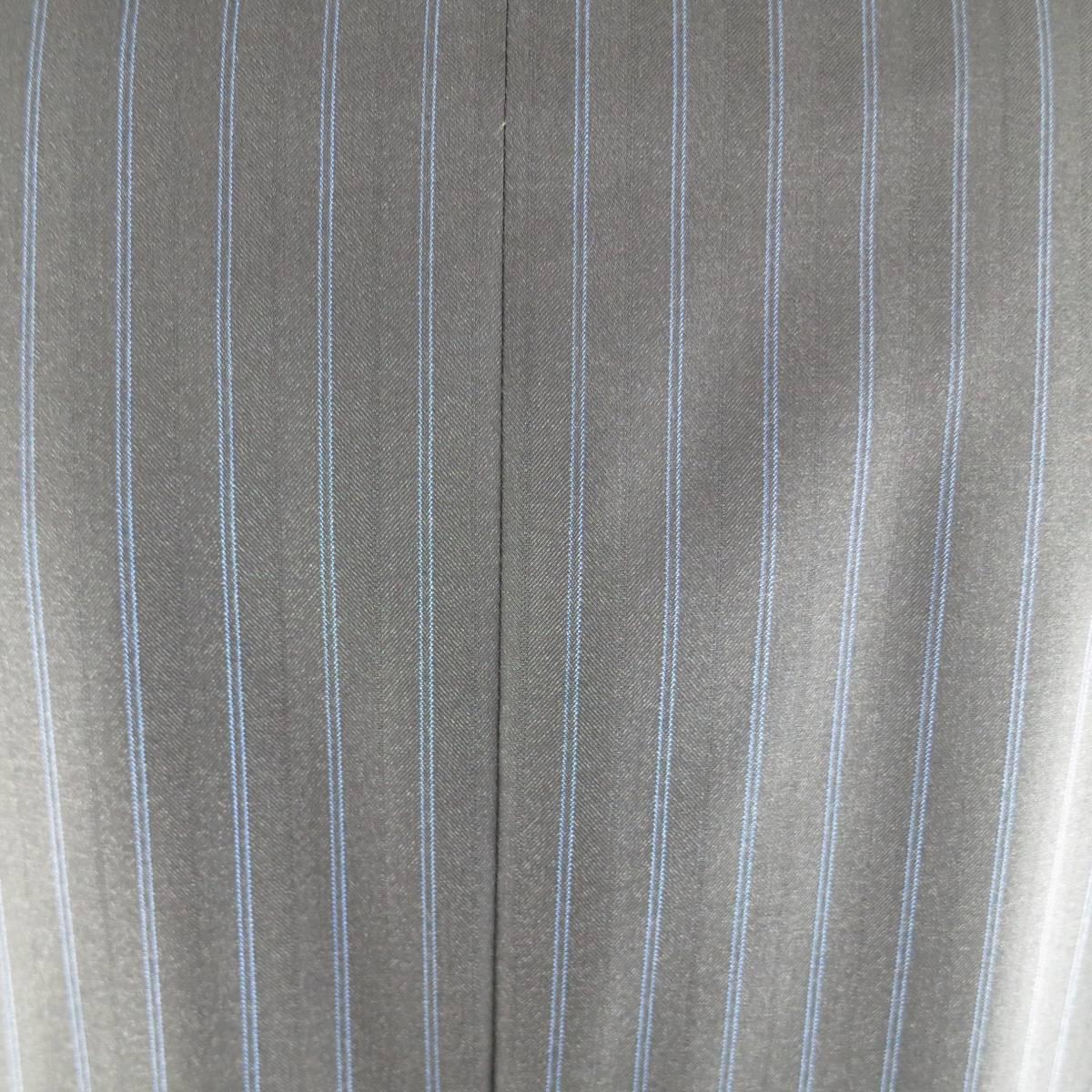Men's ISAIA 48 Long Charcoal & Blue Pinstripe Wool / Silk 38 34 Suit In Excellent Condition In San Francisco, CA