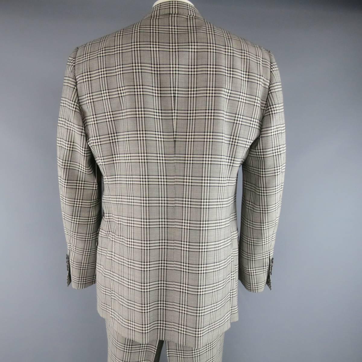 Gray Tom Ford Black and White Glenplaid Wool / Mohair 2 Piece Peak Lapel Suit