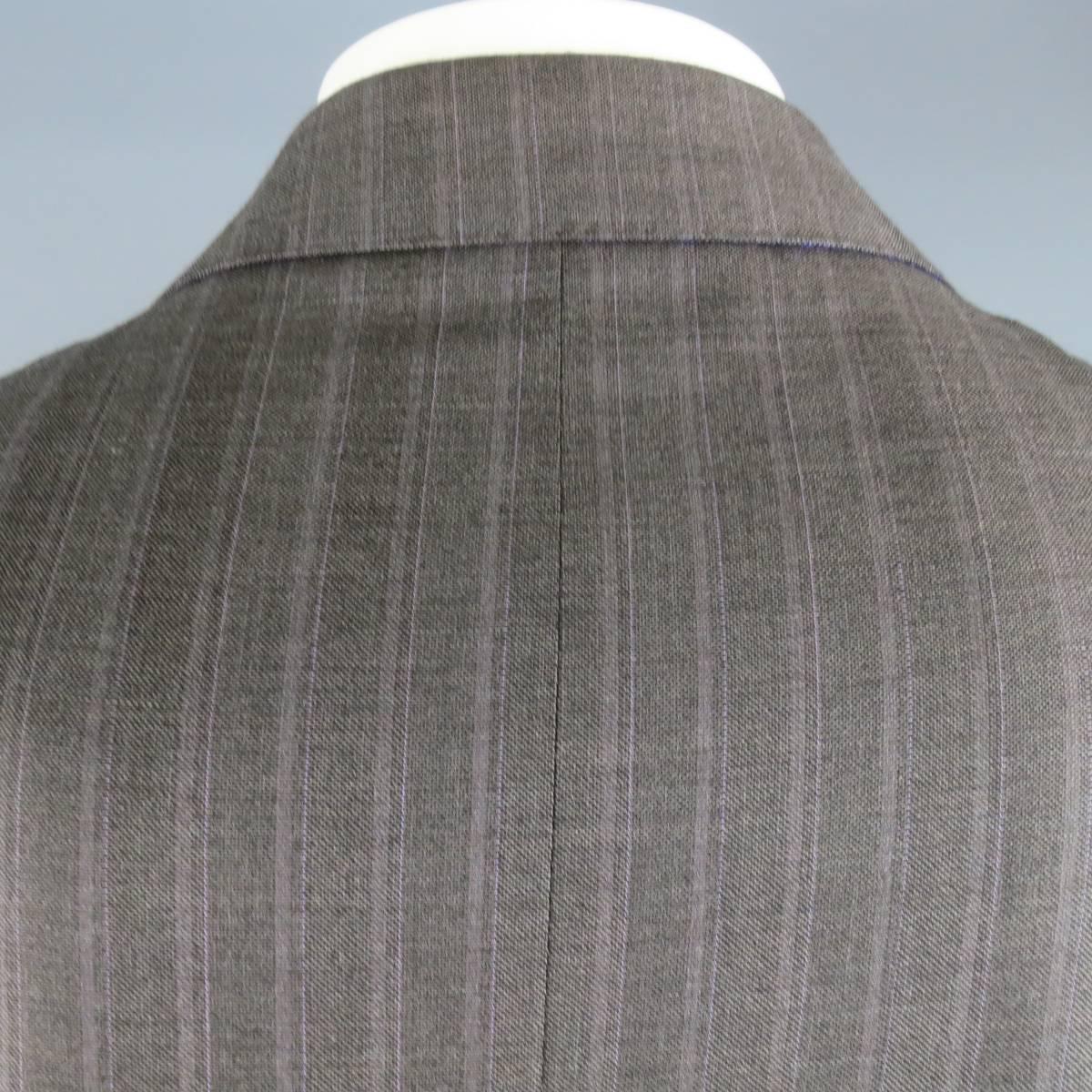 Men's ISAIA 46 Long Taupe & Lavender Stripe Wool Notch Lapel 2 Pc Suit 2