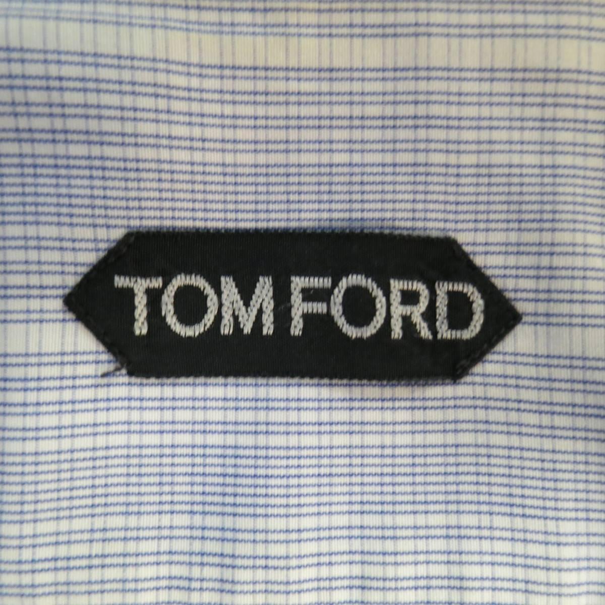 TOM FORD Size M Blue & White Solid Cotton Long Sleeve Shirt 1