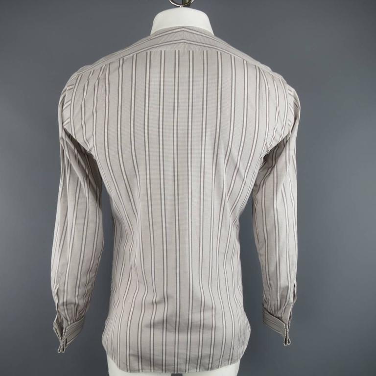 TOM FORD Size M White and Taupe Stripe Cotton COntrast Collar French ...