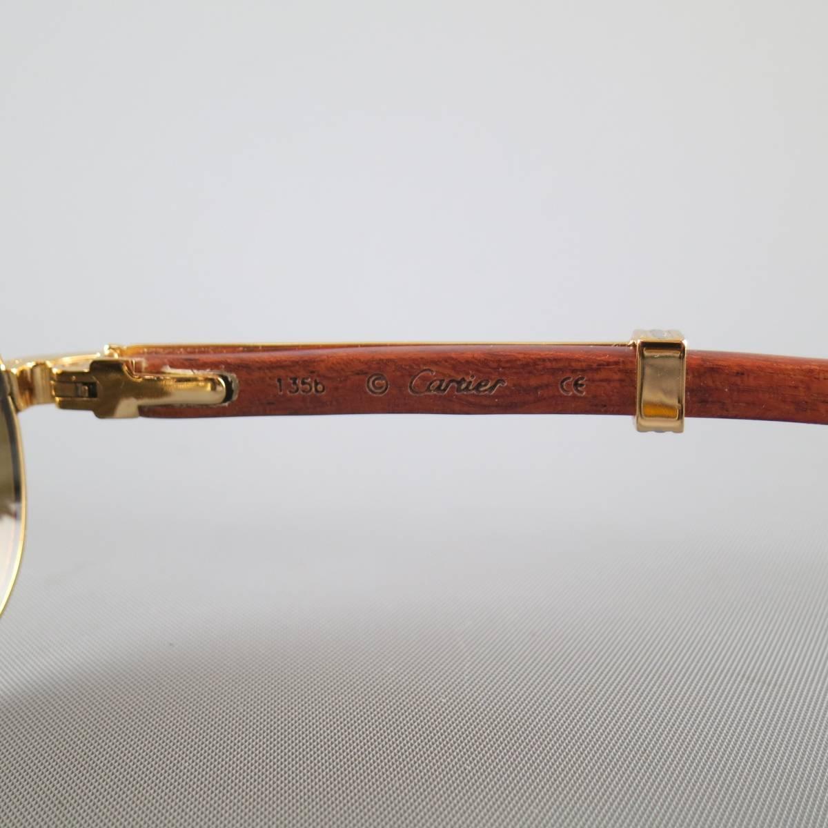 Brown Cartier Sunglasses - Gold Tone Metal and Wood Multi Lens, 1990s 