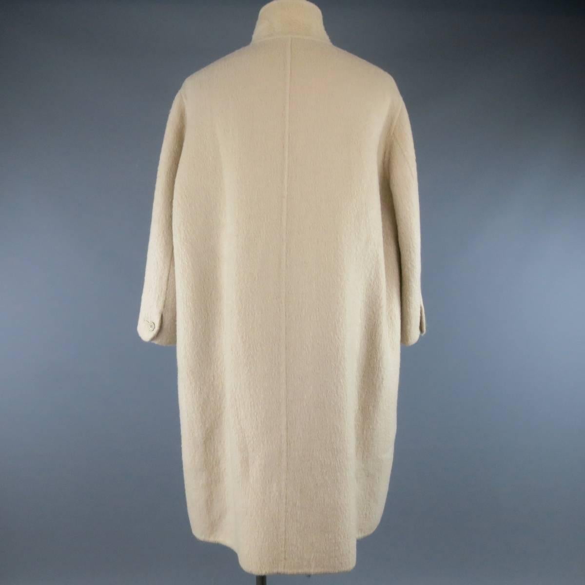 Vintage ISSEY MIYAKE 40 Cream Fuzzy Wool Blend High Collar Coat In Good Condition In San Francisco, CA