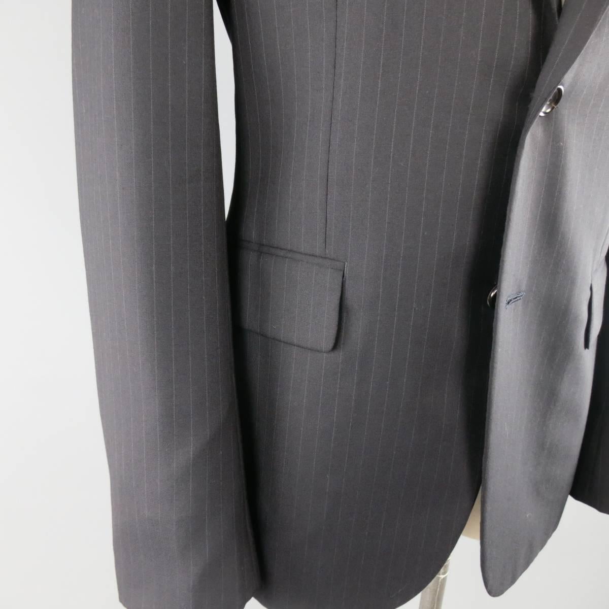 Men's COMME des GARCONS 40 Black Pintripe Wool Notch Lapel Sport Coat In Good Condition In San Francisco, CA