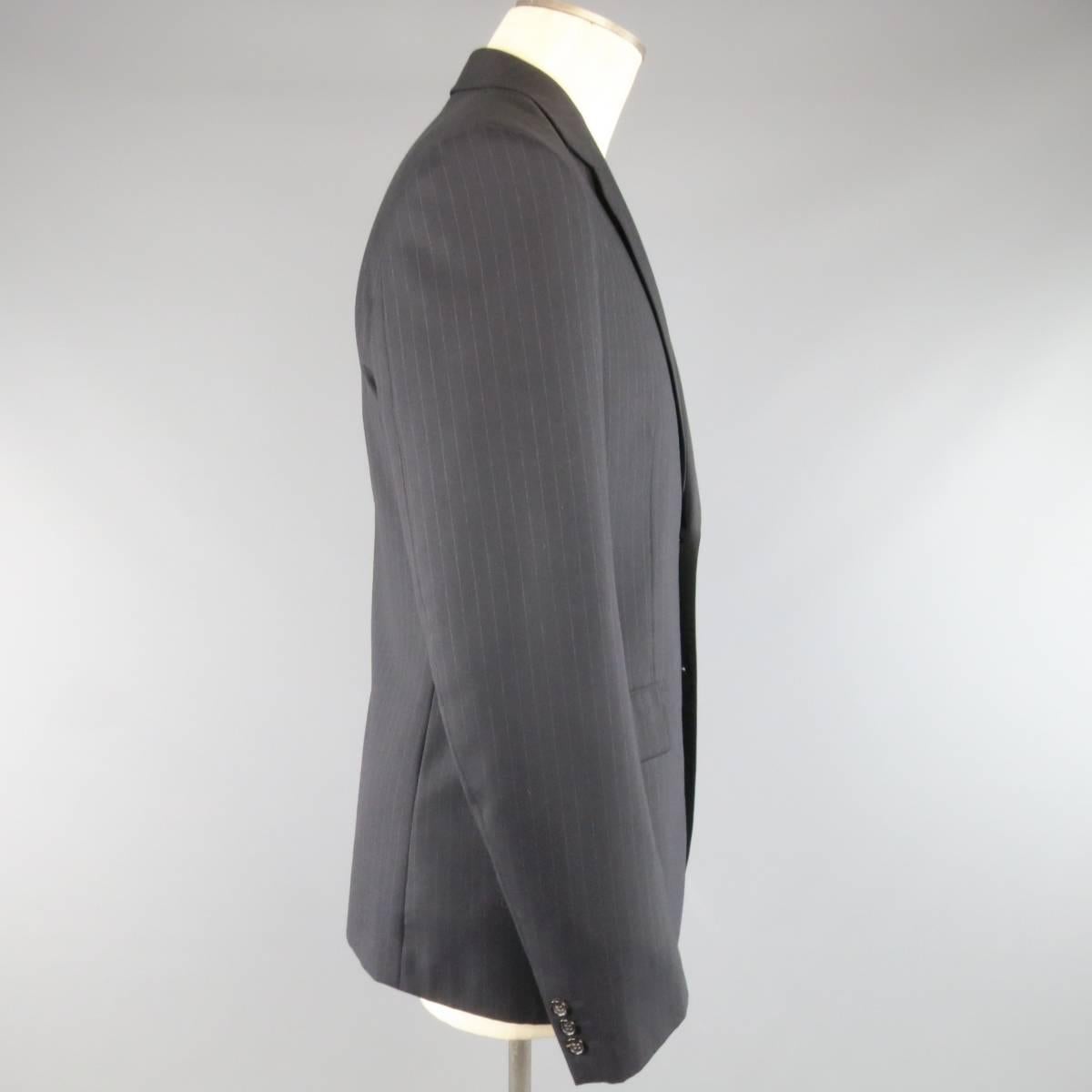 Men's COMME des GARCONS 40 Black Pintripe Wool Notch Lapel Sport Coat 1