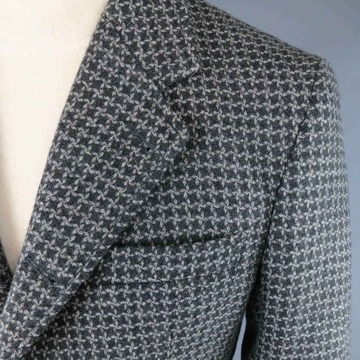 Gray Men's EMPORIO ARMANI 40 Grey Houndstooth Wool Patch Pocket Sport Coat