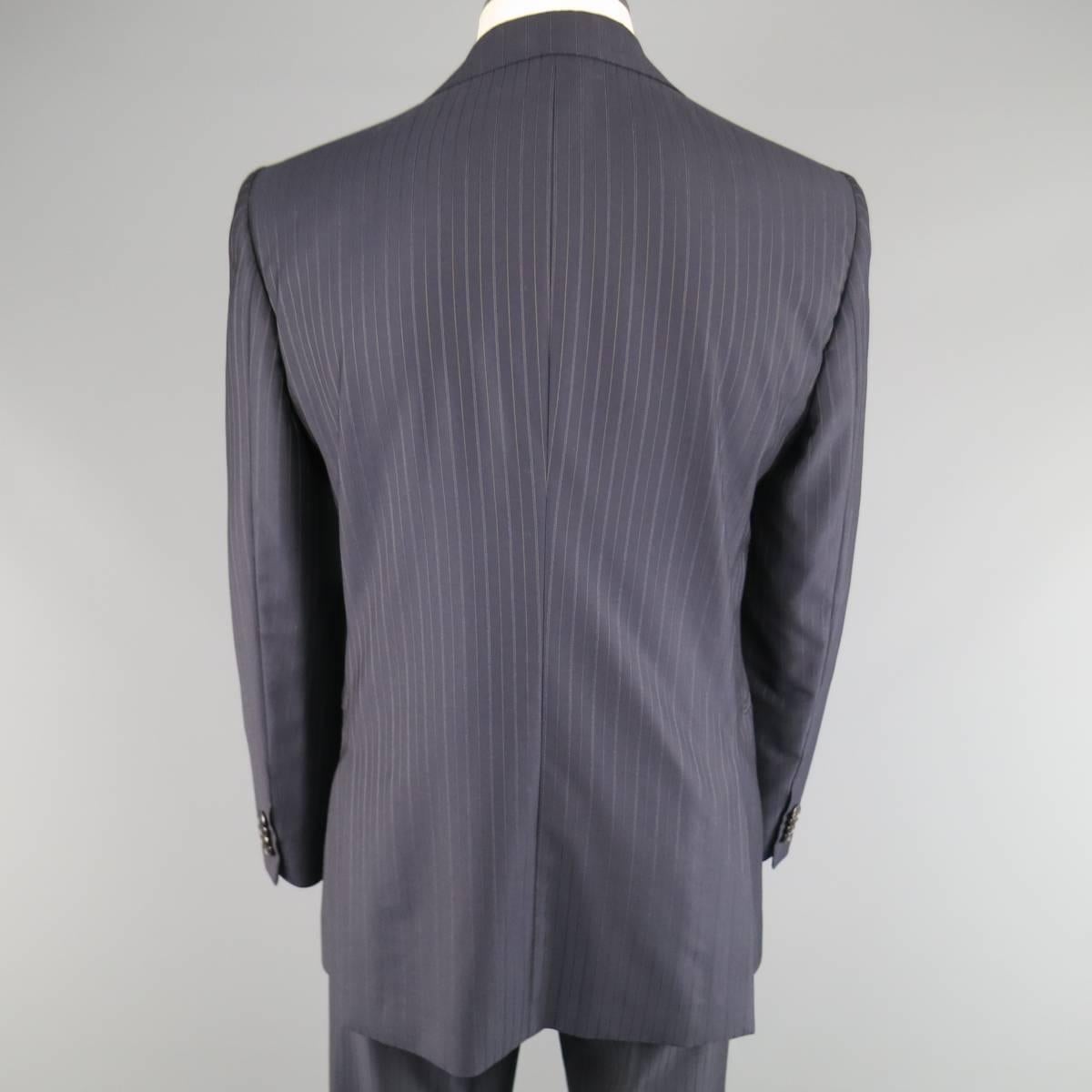 Black Men's GIORGIO ARMANI 40 Regular Navy & Brown PinStripe Wool 32 32 Suit