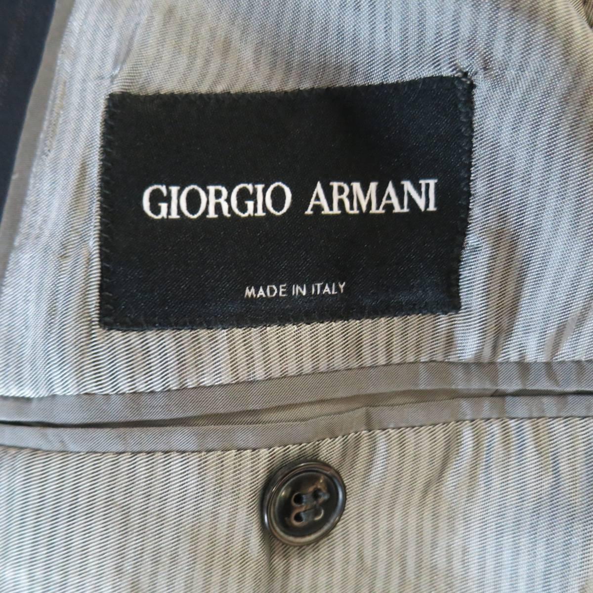 Men's GIORGIO ARMANI 40 Regular Navy & Brown PinStripe Wool 32 32 Suit 1