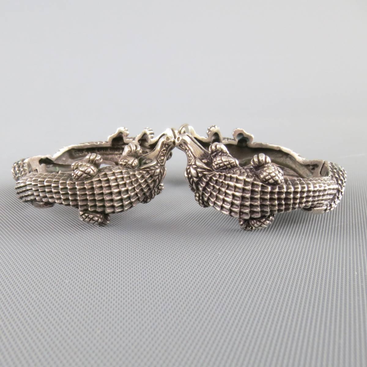 Vintage KIESELSTEIN-CORD Sterling Silver AlligatorEngraved Hoop Earrings 1