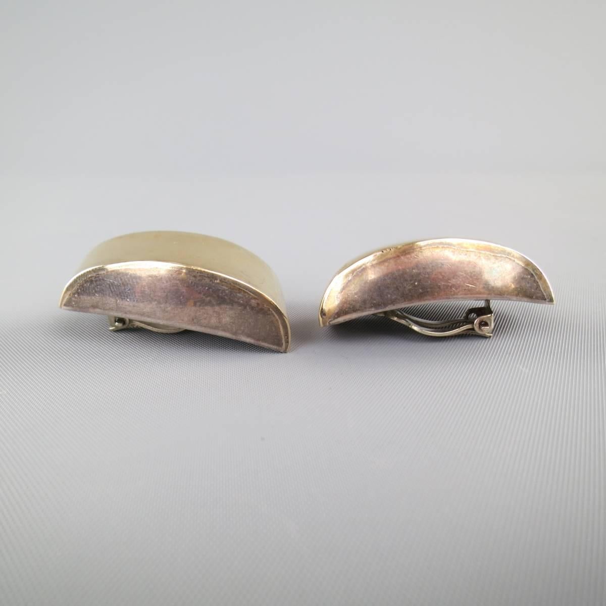 Vintage 1980's BIMA Silver Sterling & Gold Art Deco Clip On Earrings In Fair Condition In San Francisco, CA