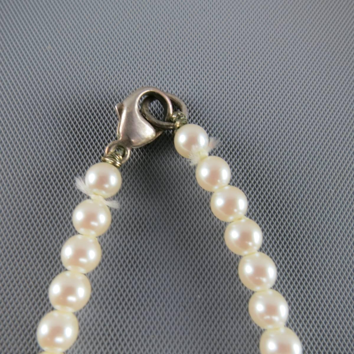 Vintage 1940's Crystal Sterling Silver Center Pearl Necklace In Excellent Condition In San Francisco, CA