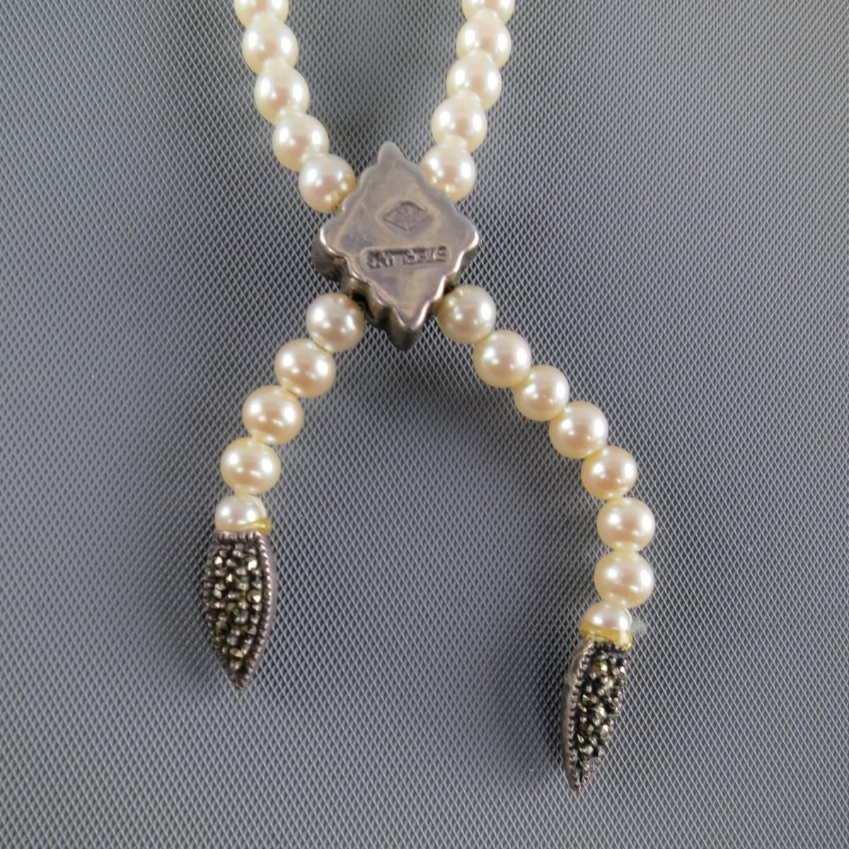 Women's Vintage 1940's Crystal Sterling Silver Center Pearl Necklace