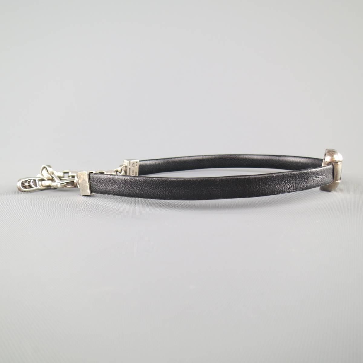 KIESELSTEIN-CORD 1990s Black Leather Sterling Silver Heart Choker Necklace In Excellent Condition In San Francisco, CA