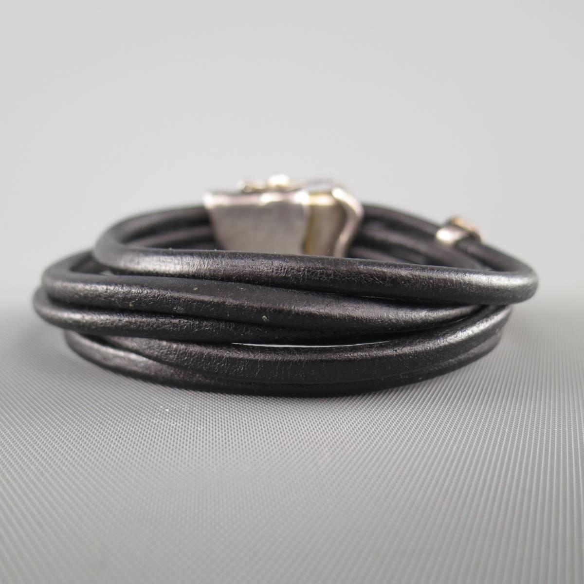 ALKEMIE Black Leather Multi-Strap Black Stone Sterling Silver Closure Bracelet 1