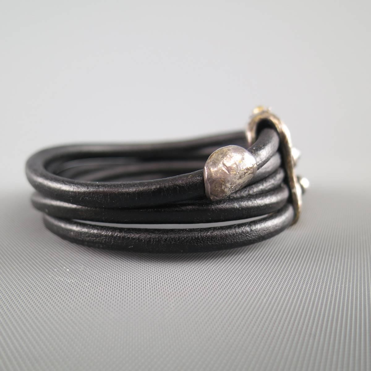 ALKEMIE Black Leather Multi-Strap Black Stone Sterling Silver Closure Bracelet 2
