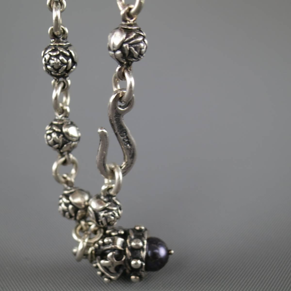 Sterling Silver Bracelet Rose Chain Black Pearl Crown - Jewelry 2