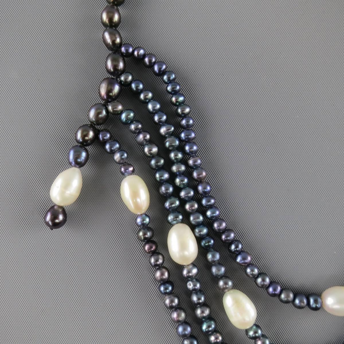 Vintage Black Pearl Asymmetrical Multi-Strand Necklace In Good Condition In San Francisco, CA