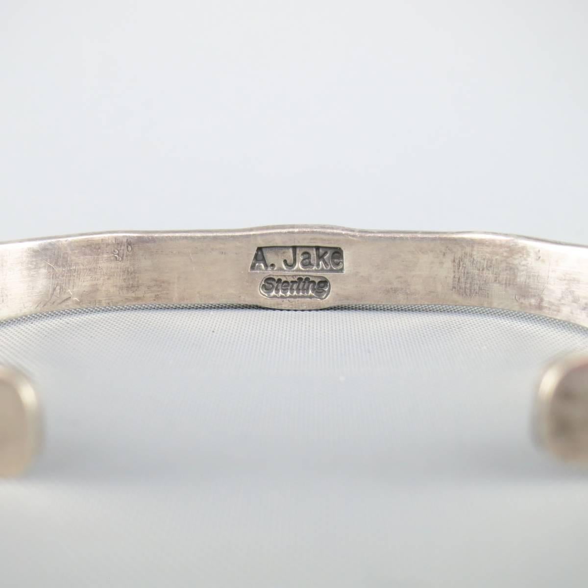 ALBERT JAKE Bracelet Sterling Silver Jewelry  Western Engraved Turquoise Cuff In Excellent Condition In San Francisco, CA