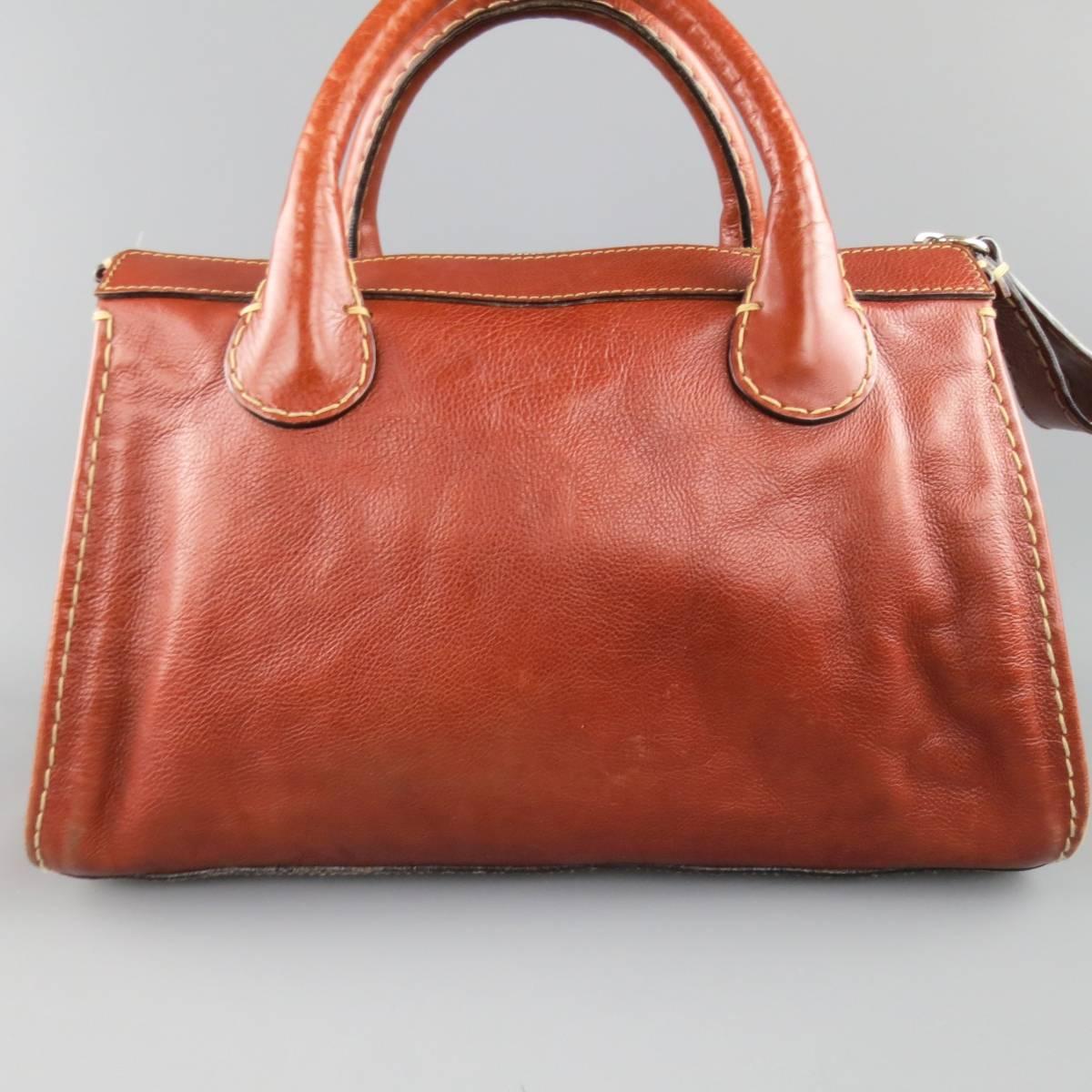 CHLOE Brown Contrast Stitch Leather Edith Handbag In Good Condition In San Francisco, CA