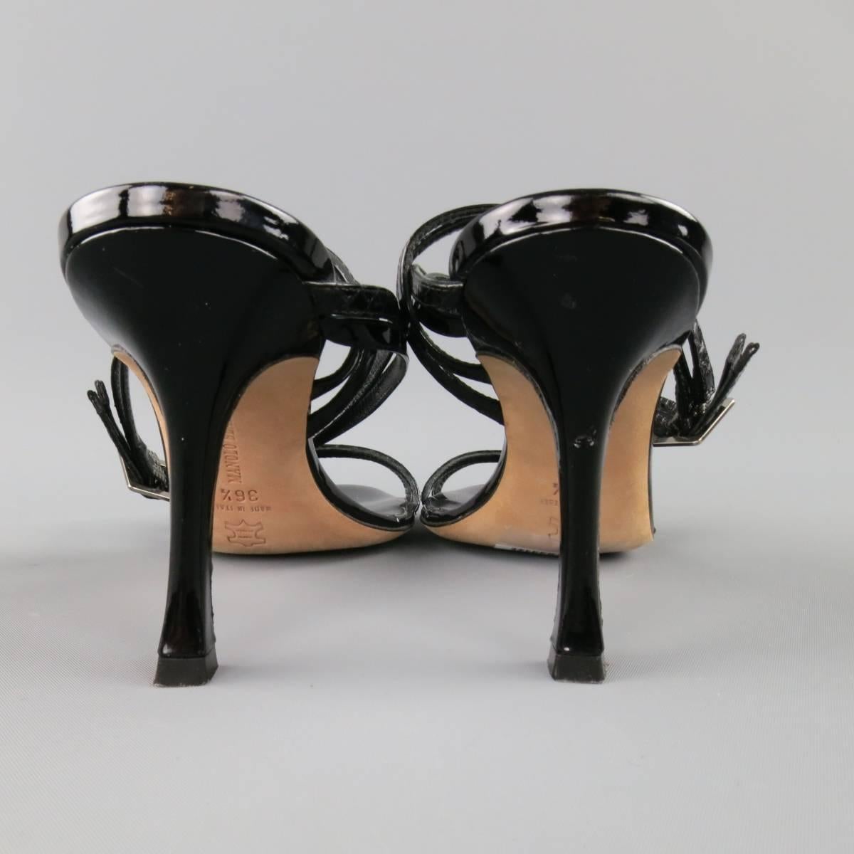 MANOLO BLAHNIK Size 6.5 Black Patent Snake Skin Leather Ankle Strap Sandals 3