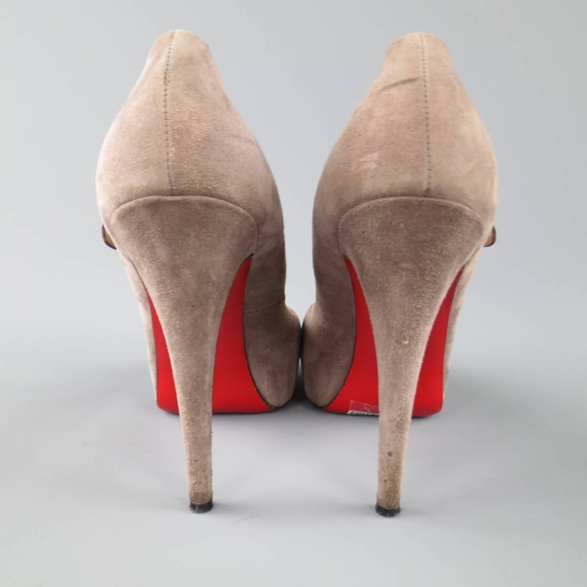 CHRISTIAN LOUBOUTIN Size 10 Taupe Gray Suede Platform Mary Jane Pumps 2