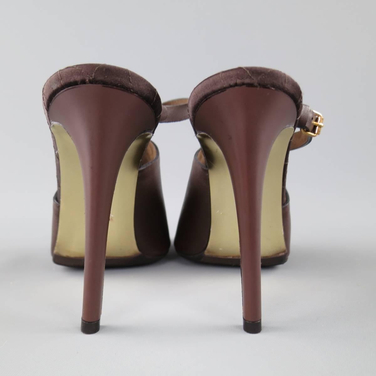 STELLA McCARTNEY Größe 10.5 Braune Peep Toe-Sandalen aus Kunstleder mit Knöchelriemen 1